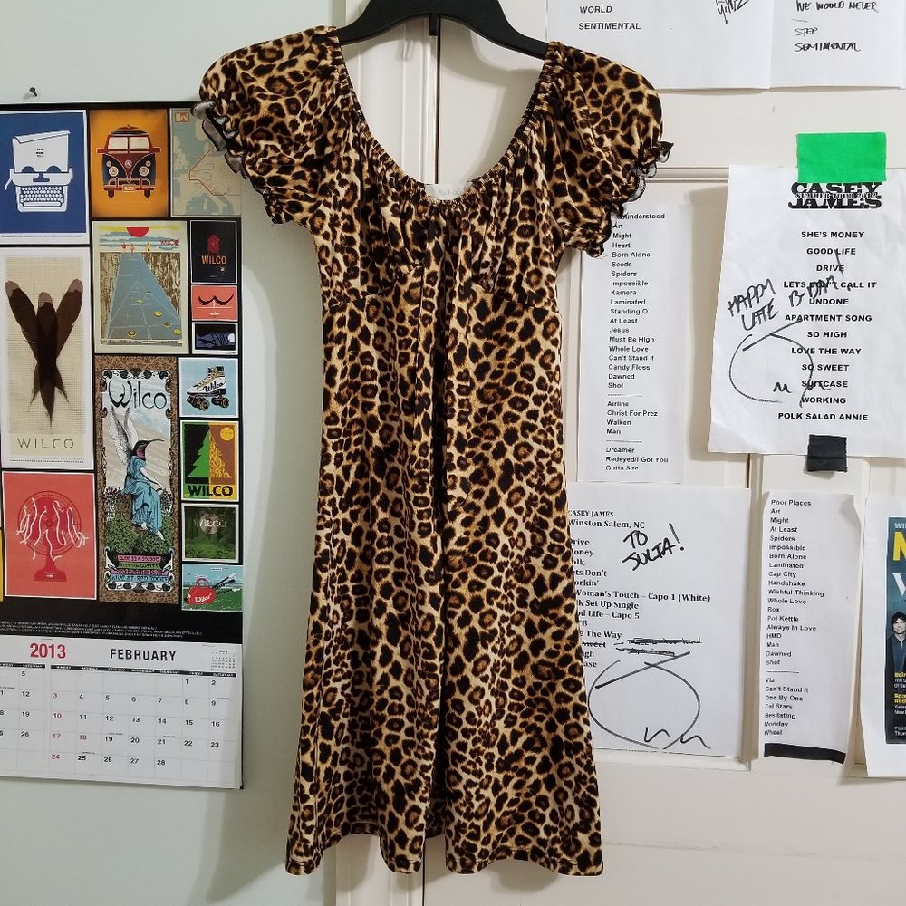 Altar'd State dress Small Nell leopard cheetah animal print puff sleeve mini